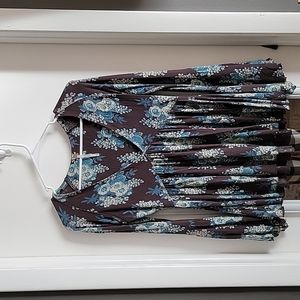 Free People Gray Blue Floral Bubble Bell Sleeve Tunic